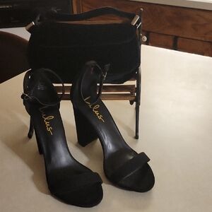 Lulus Stylish Blk Heels Sz9&Ny&Co Fashion Handbag Velvet Like Fabric. Both 1each